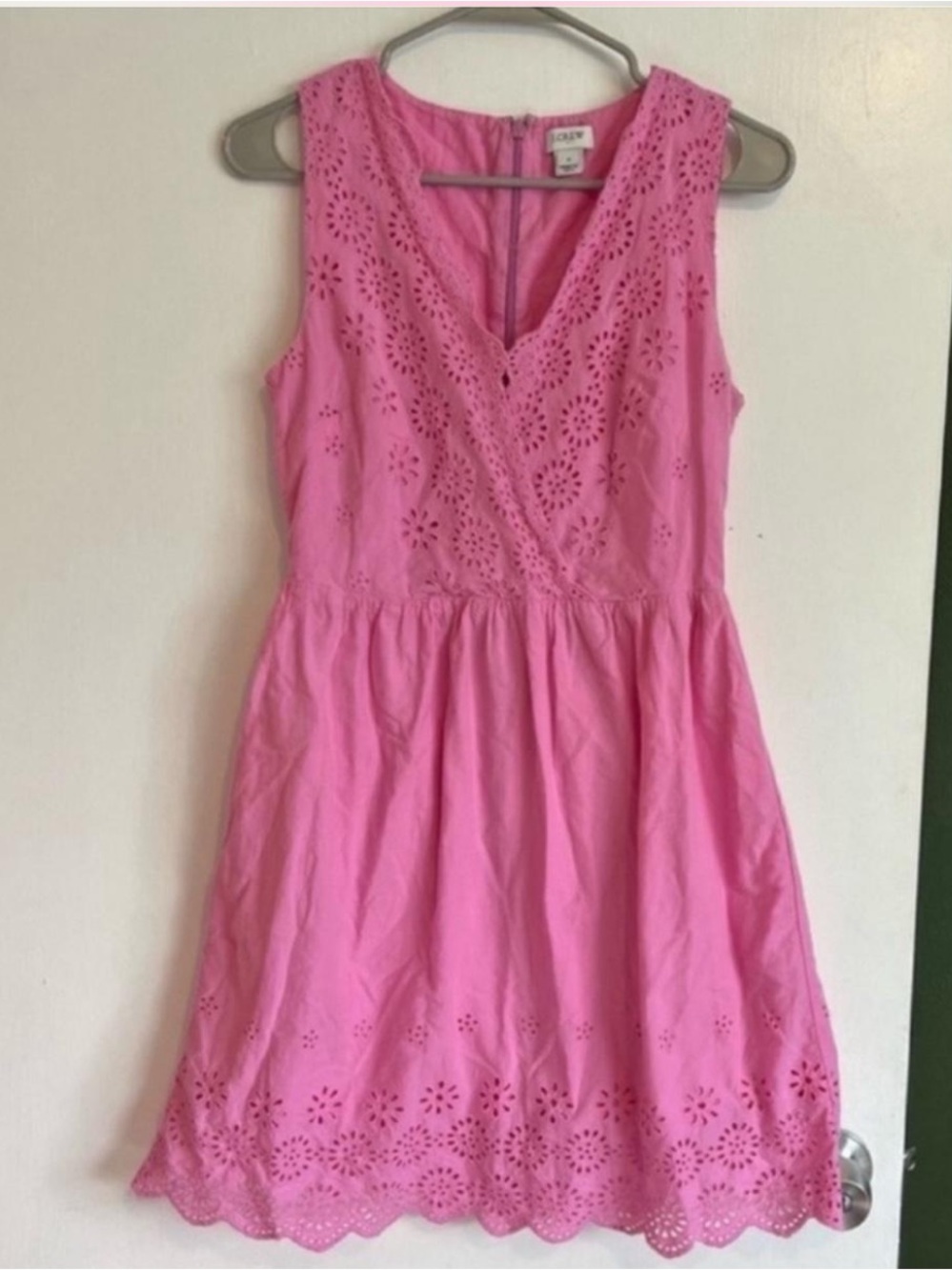 J. Crew pink eyelet fit and flare sleeveless dress 
size 0